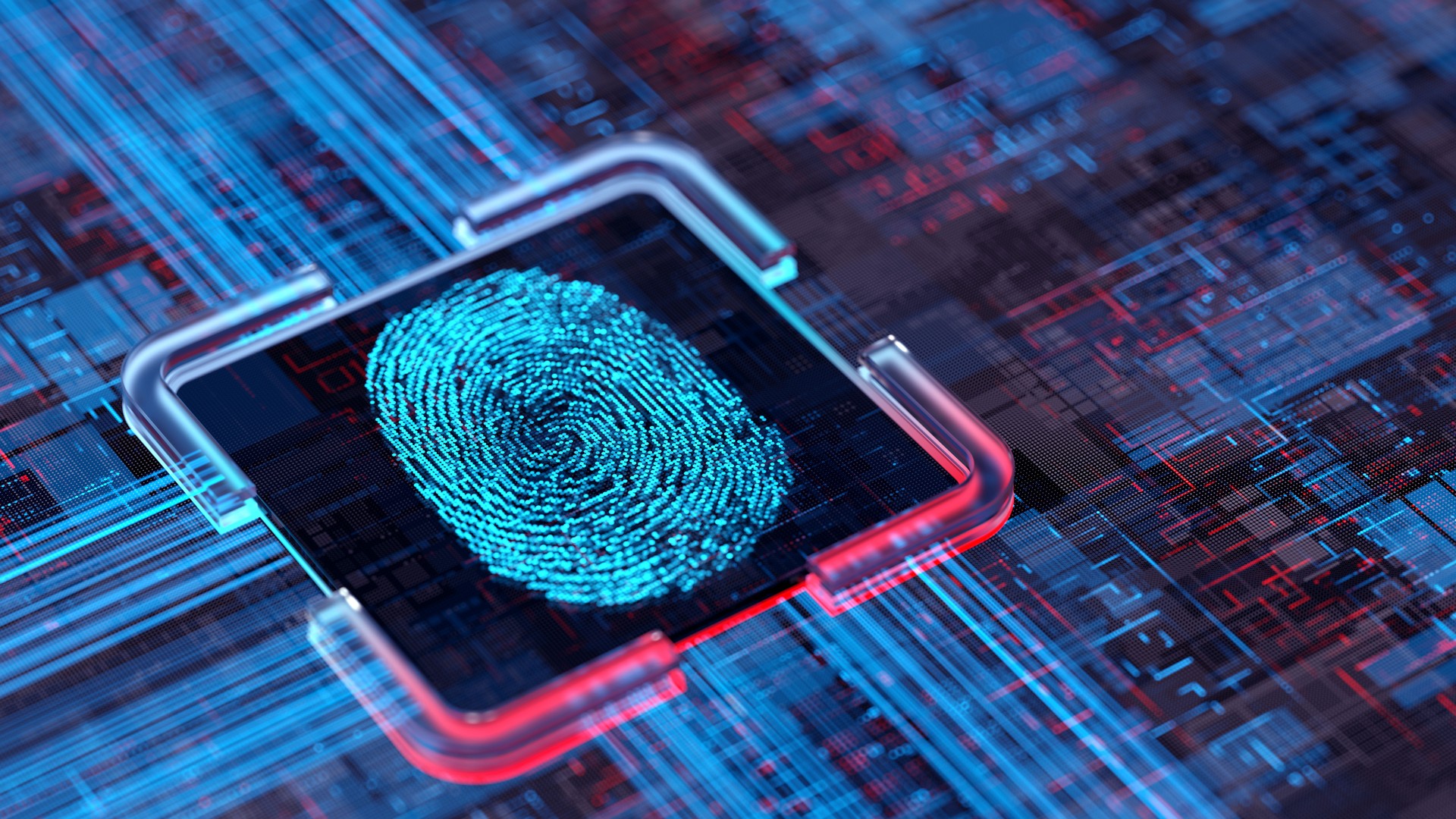 Fingerprint sign on digital CPU background. Digital technology . Data Breach Concepts. biometrics ui.